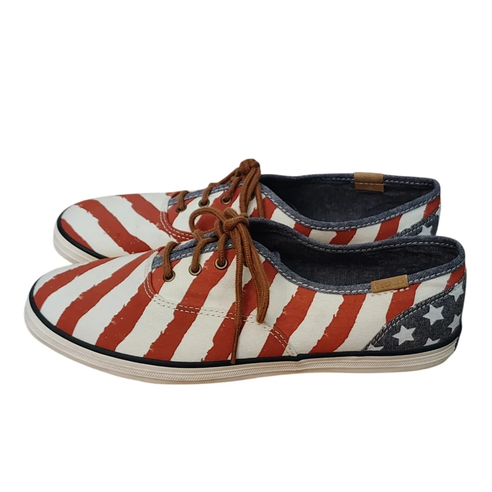 New Keds American Flag Stars Stripes Patriotic Canvas Sneakers ladies 8 1/2 NWOB